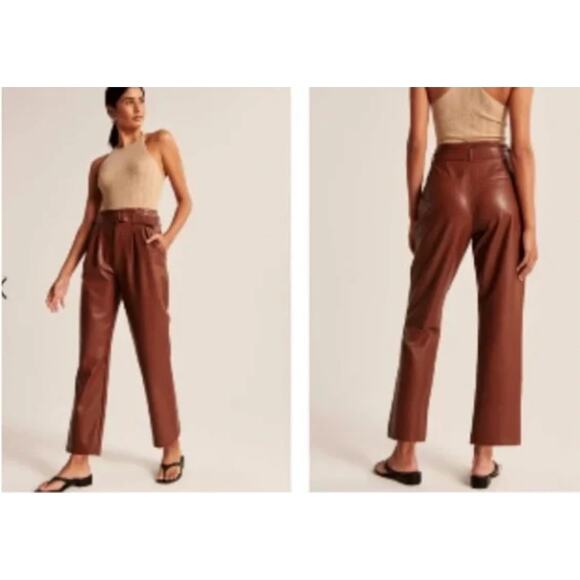 Abercrombie & Fitch Faux Leather High Waist Cropped Straight Pants Womens LG - Picture 5 of 10